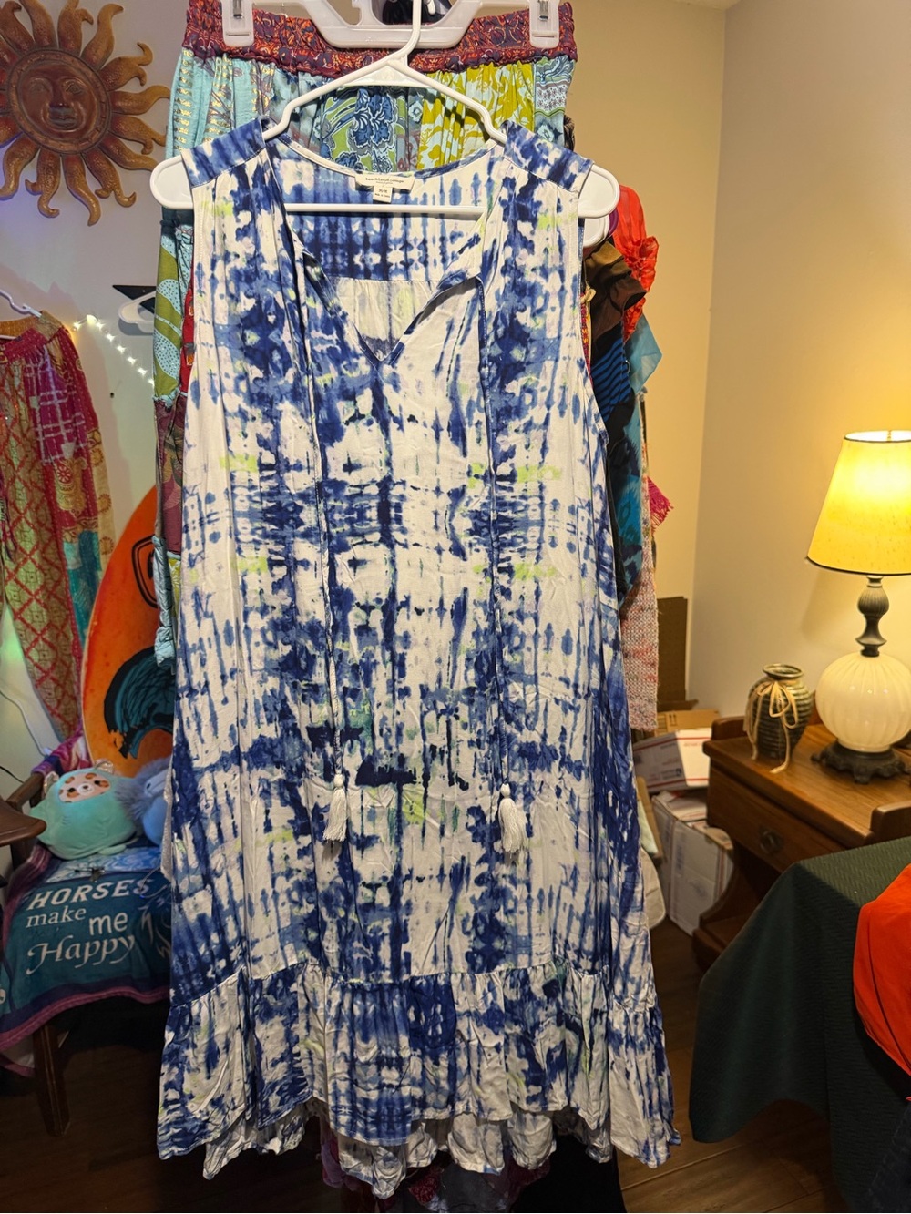 beachlunchlounge Blue and White Tie-Dye Maxi Dress